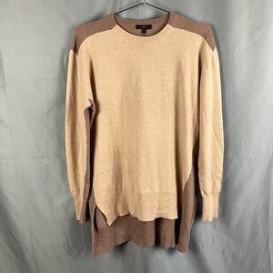 J. Crew Sweater Womens M Pink Brown Wool Blend Colorblock High Low Long Sleeve